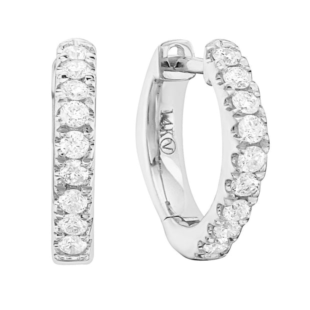 14K White Gold Diamond Huggie Earrings