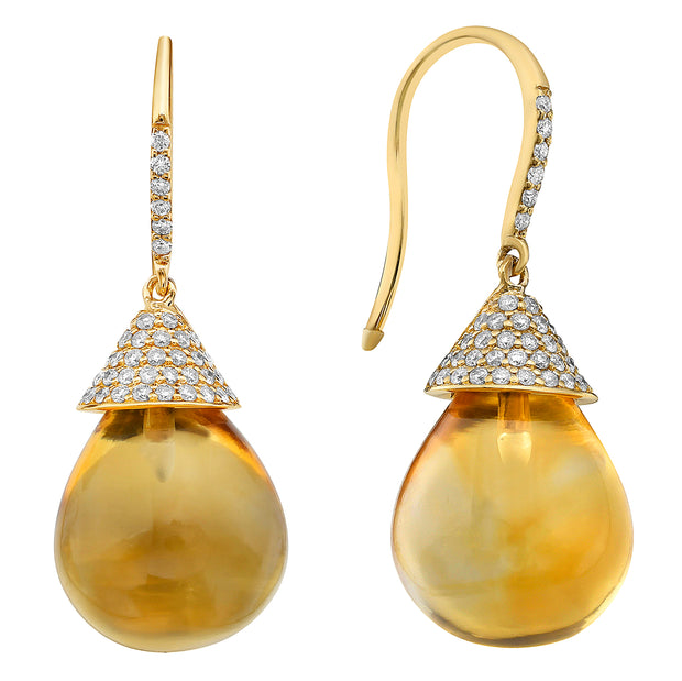 14K Yellow Gold Gum Drop Citrine & Diamond Earrings