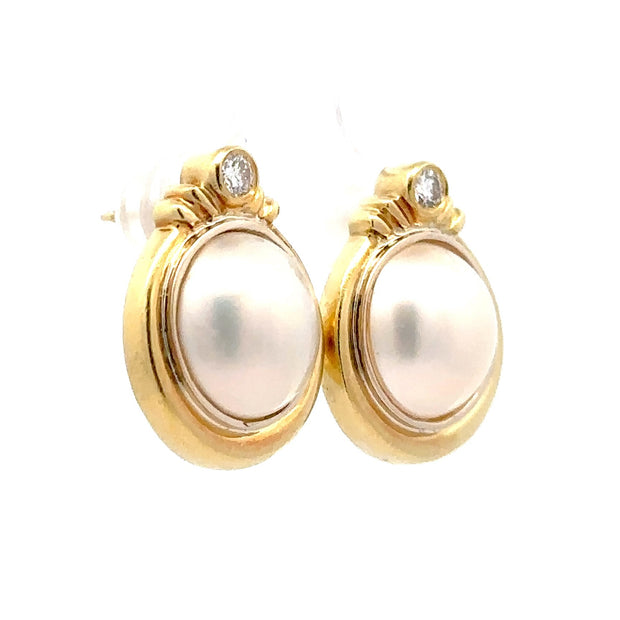 Estate 18K Yellow Gold Mabé Pearl & Diamond Earrings