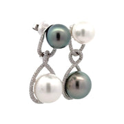 18K White Gold Tahitian, South Sea Pearl & Diamond Earrings