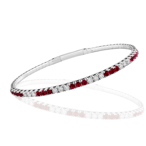 18K White Gold Ruby & Diamond Flexible Bangle Bracelet