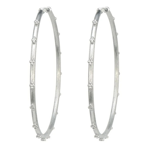 JudeFrances Silver Extra Large Beaded Quad Hoop Earrings