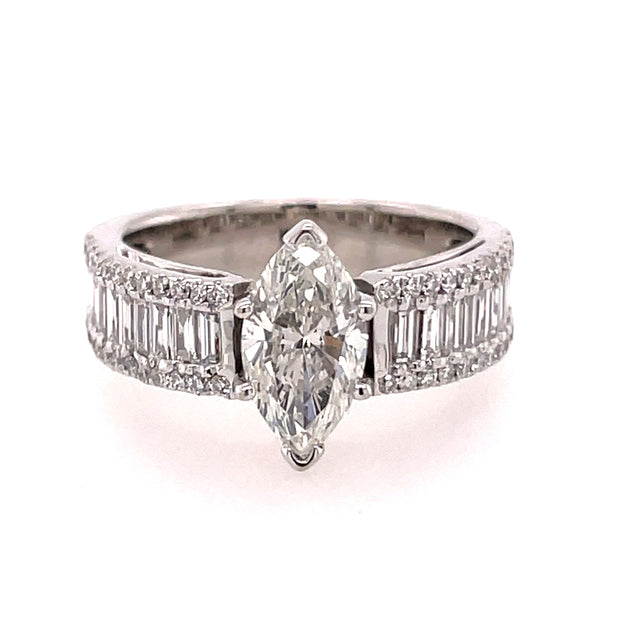 Estate Contemporary Platinum Marquise Diamond Engagement Ring