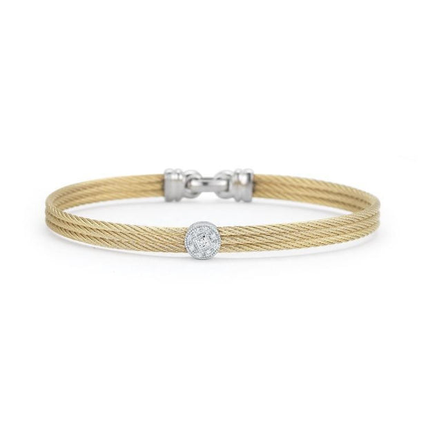 ALOR Yellow Cable Classic Stackable Bracelet with Single Round Station set in 14kt White Gold