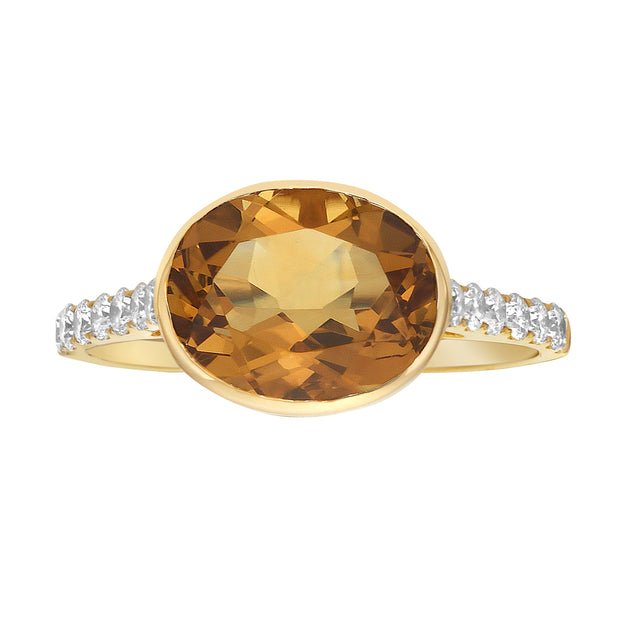 14K Yellow Gold Citrine & Diamond Ring