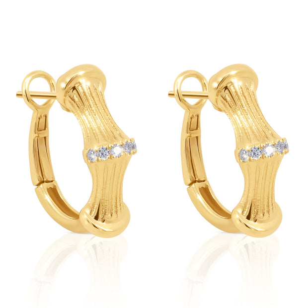 Nava Dee 14K Yellow Gold Bamboo-Style Diamond Earrings