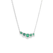 14K White Gold Emerald & Diamond Bar Necklace