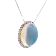 14K White Gold Ethiopian Opal & Diamond Necklace