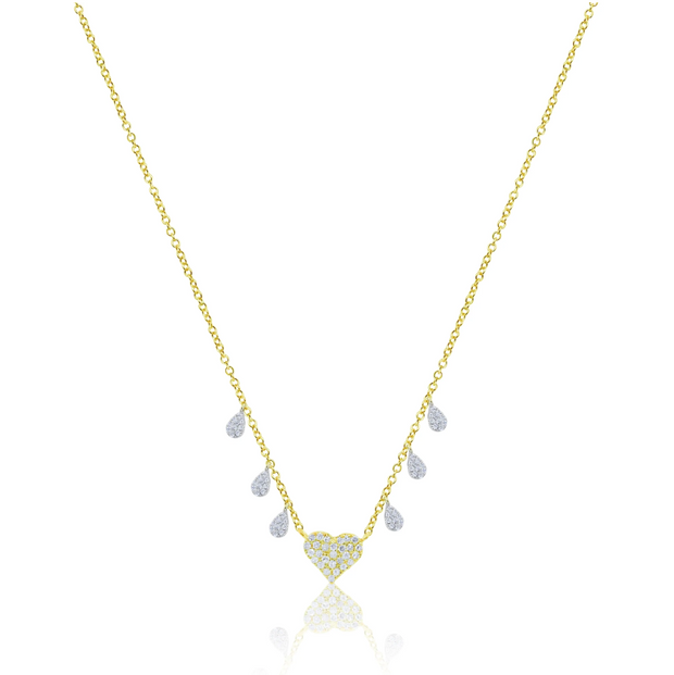 Meira T 14K Yellow Gold Diamond Heart Charm and Diamond Teardrop Necklace