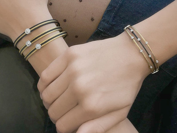 ALOR Cable Classic Stackable Bracelet with Single Square Station with 18kt Gold & Diamonds