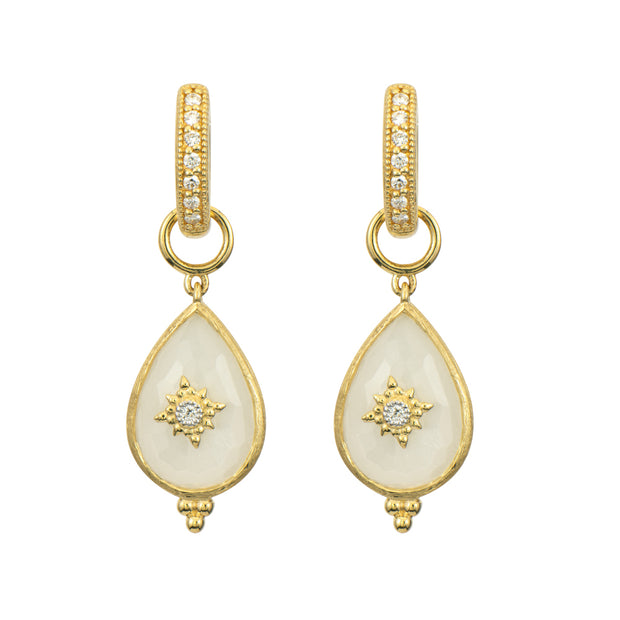 JudeFrances 18K Yellow Gold White Moonstone & Diamond Earring Charms