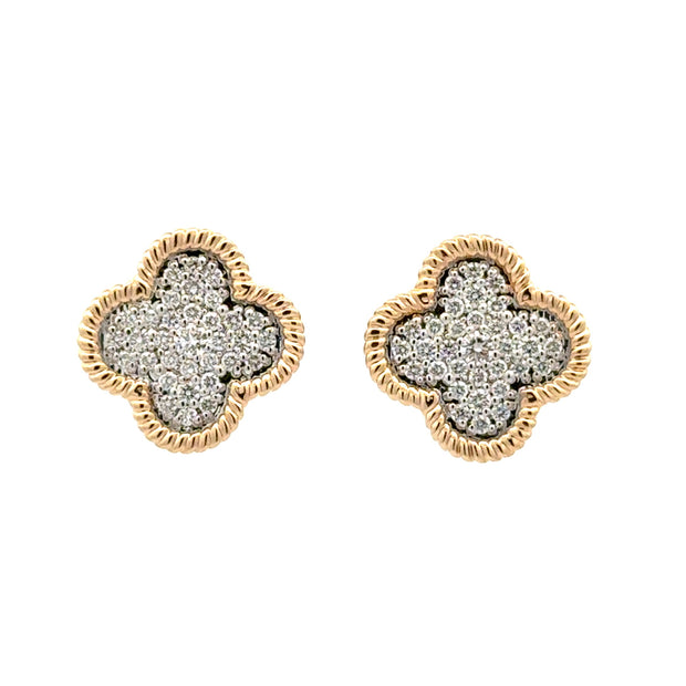 14K Yellow Gold Pavé-Set Diamond Quartefoil Earrings