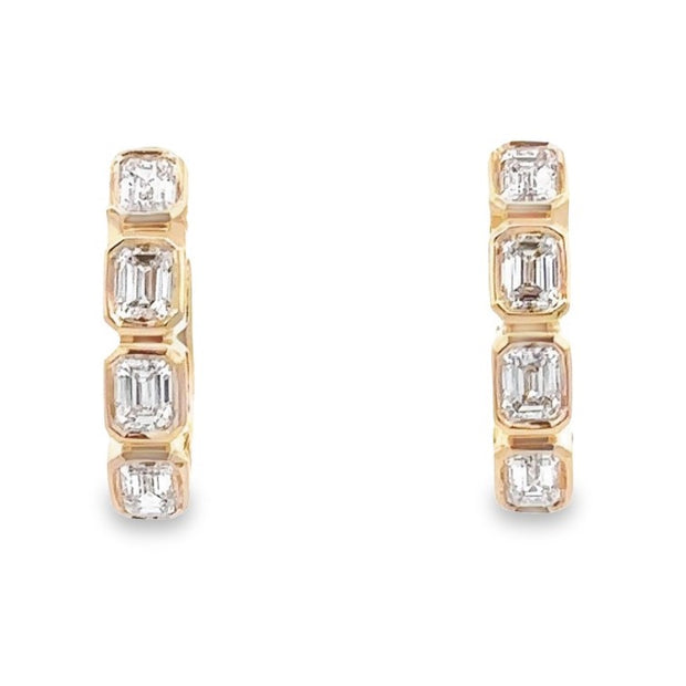 14K Yellow Gold Emerald-Cut Diamond Hoop Earrings