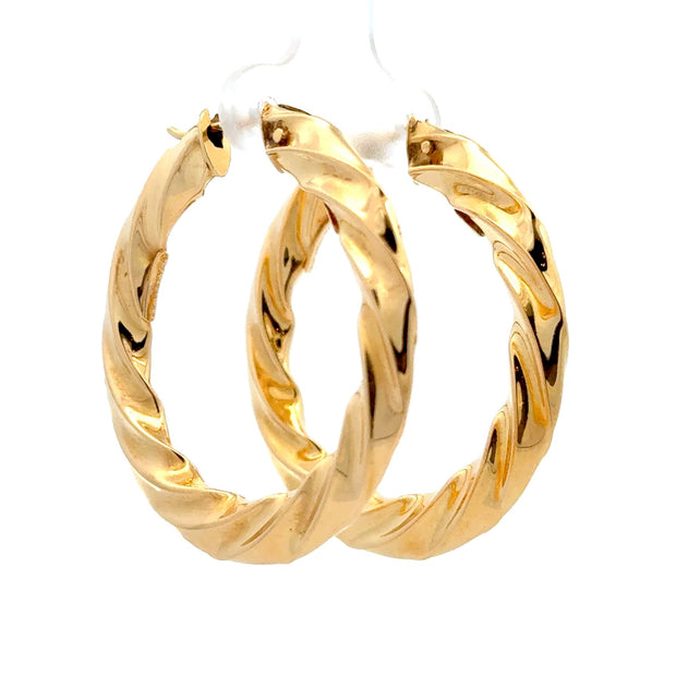 Estate 18K Yellow Gold Ribbed Hoop Earrings