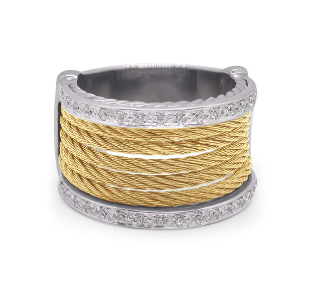 ALOR Yellow Cable 5-Row Concave Ring with 18K Gold & Diamonds