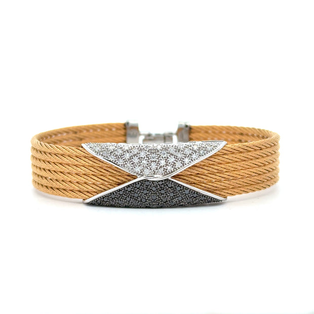 ALOR Cable 6-Row Hourglass Bracelet with 18kt Gold & Black & White Diamonds