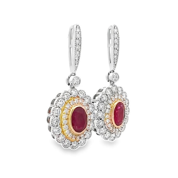 14K White & Yellow Gold Ruby & Diamond Earrings