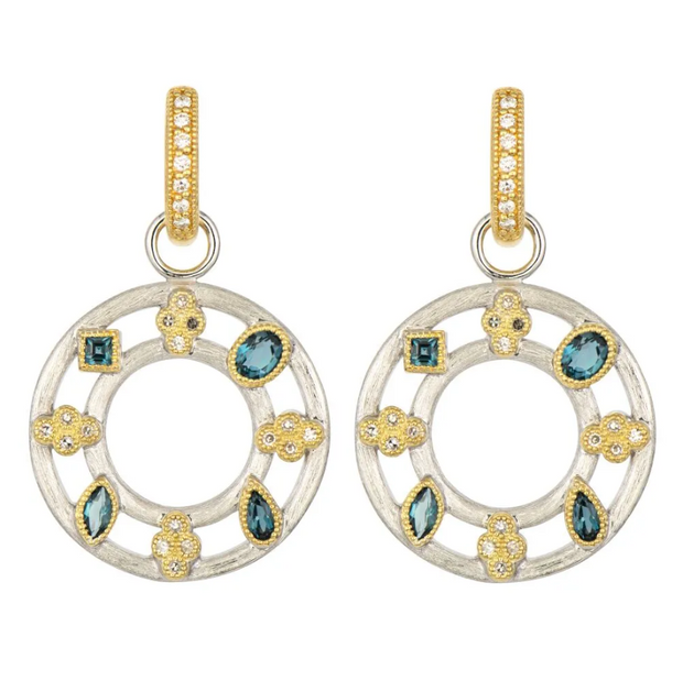 JudeFrances Mixed Metal Diamond and London Blue Topaz Open Earring Charms