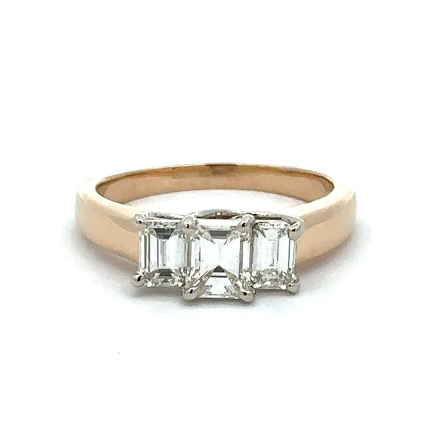 Estate 14K Yellow & White Gold Emerald-Cut Three Stone Ring