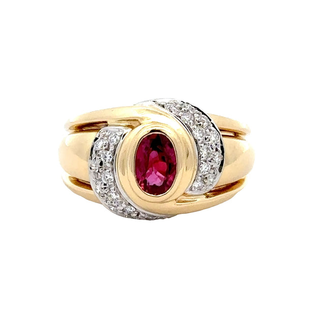 Estate 18K Yellow & White Gold Ruby & Diamond Ring
