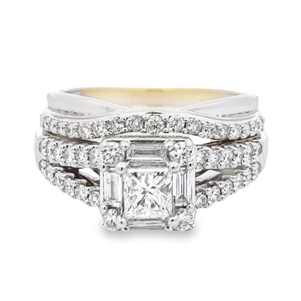 Estate 14K White Gold Princess-Cut Engagement Ring & Soldered Band