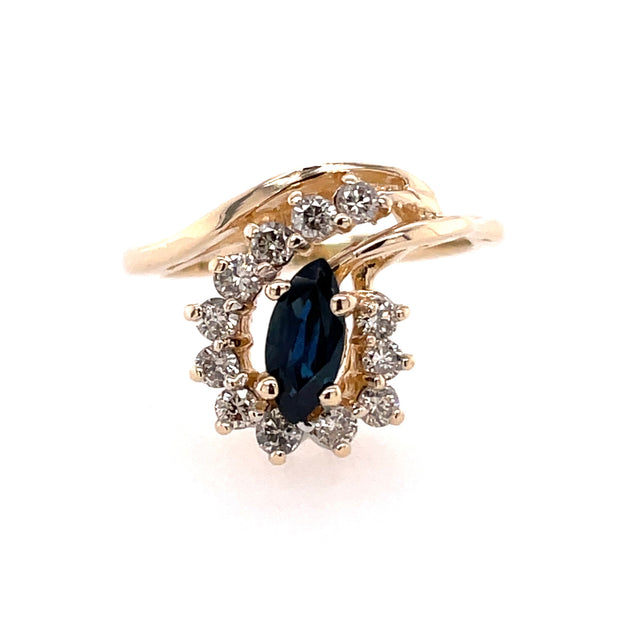 Estate 14K Yellow Gold Sapphire & Diamond Ring