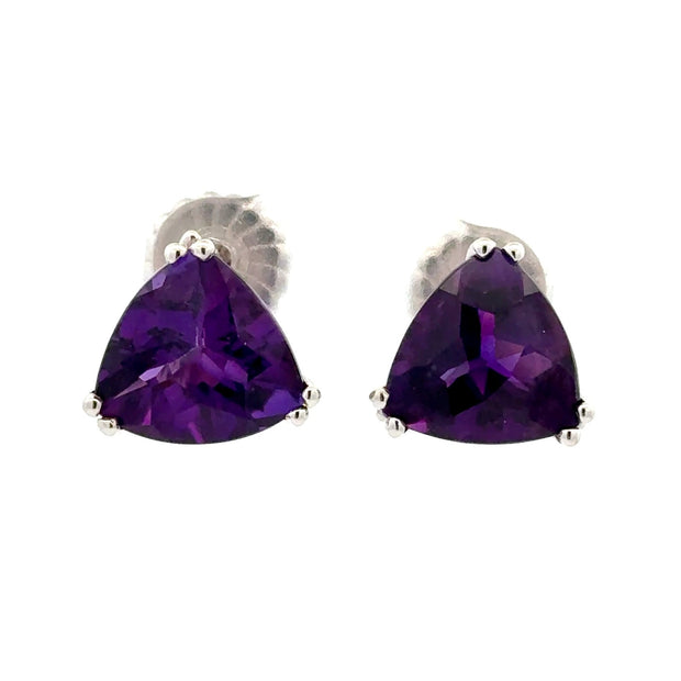 Estate 14K White Gold Trillion Amethyst Earrings
