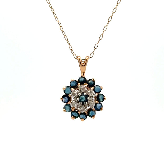 Estate 10K Yellow Gold Sapphire & Diamond Necklace