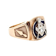 Estate 14K Yellow & White Gold Diamond Masonic Ring