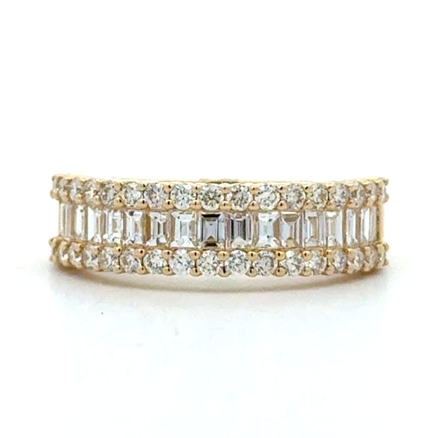 14K Yellow Gold Baguette-Cut & Round-Cut Diamond Ring