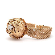 Estate 14K Yellow Gold Leaf & Flower Motif Diamond Watch