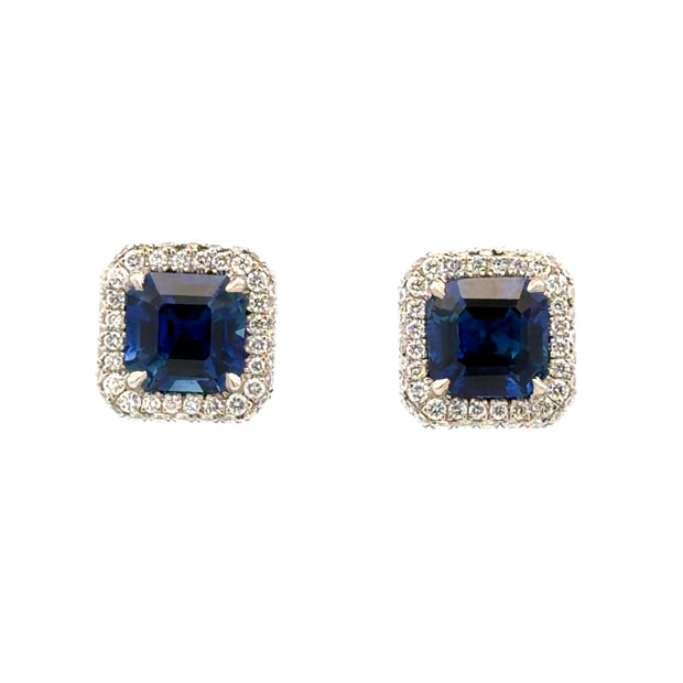 Platinum Sapphire & Diamond Halo Earrings