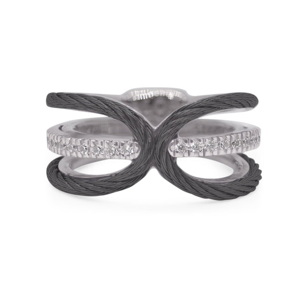 ALOR Black Cable Ring with 18kt Gold & Diamonds