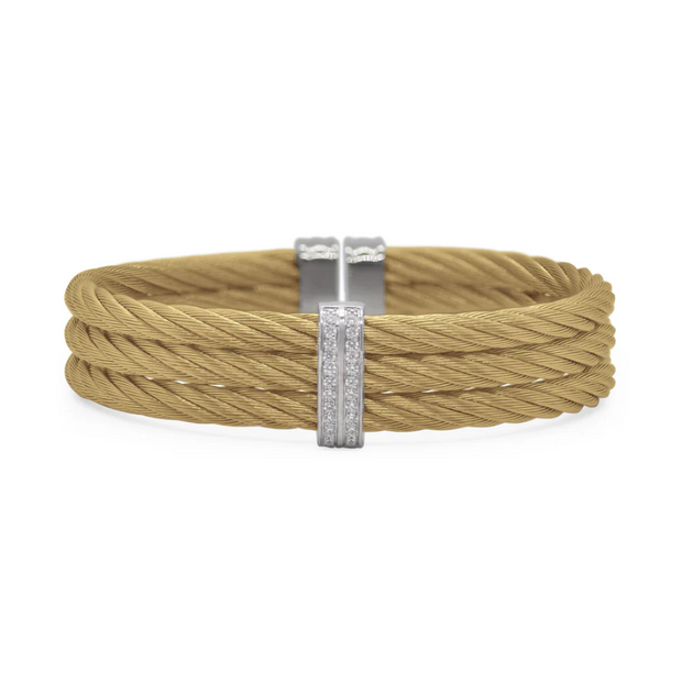 ALOR Stainless Steel & 14K White Gold Three Row Cuff