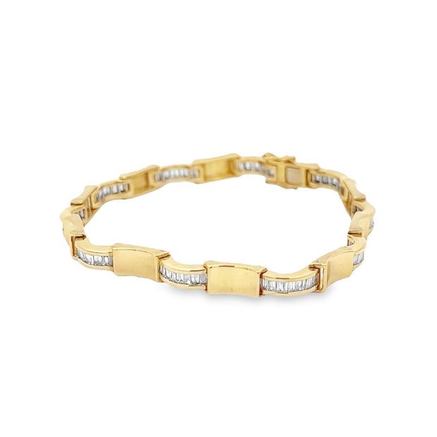 Estate 18K Yellow Gold Baguette Diamond Tennis Bracelet