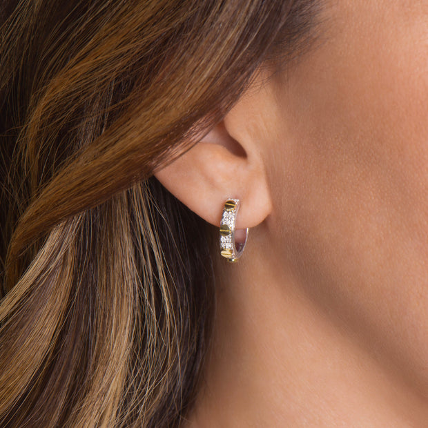 JudeFrances Small Mixed Metal Diamond Pavé Nail Head Hoop Earrings