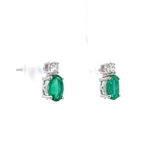 14K White Gold Emerald & Diamond Earrings