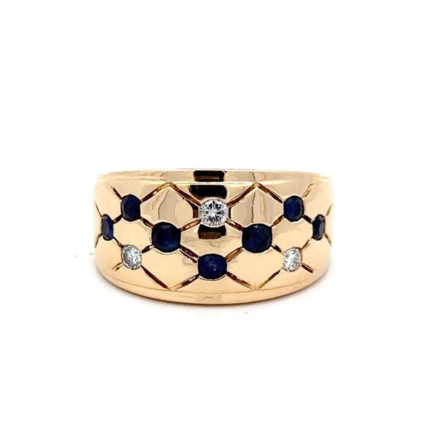 Estate 18K Yellow Gold Sprinkled Sapphire & Diamond Ring