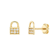 14K Yellow Gold Baby Padlock Diamond Earrings