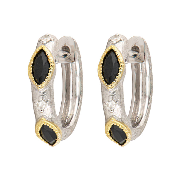 JudeFrances Mixed Metal Black Spinel & Diamond Small Hoop Earrings