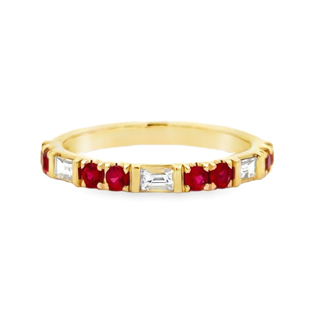 14K Yellow Gold Ruby & Diamond Stackable Ring