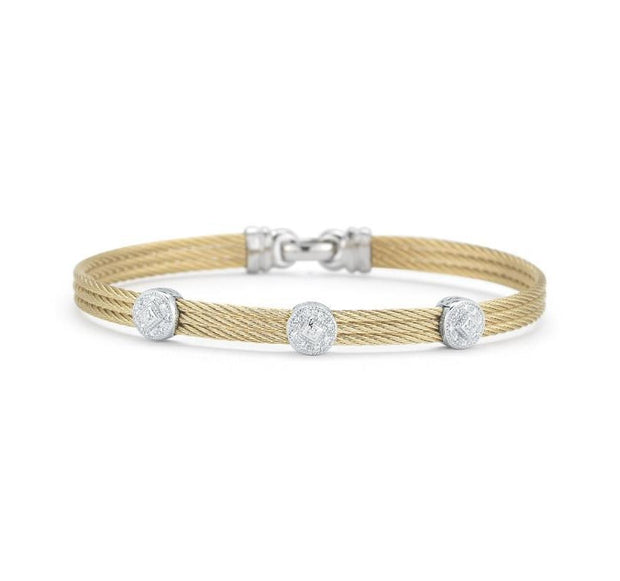 ALOR Yellow Cable Classic Stackable Bracelet with Triple Round Station set in 18kt White Gold
