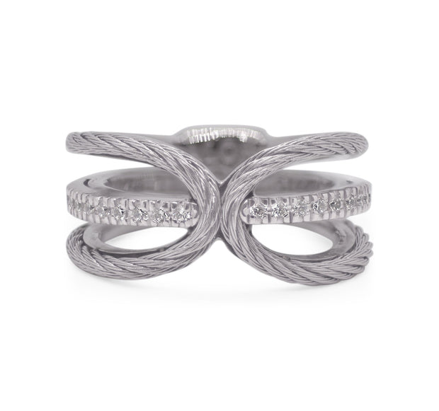 ALOR Grey Cable Ring with 18kt Gold & Diamonds
