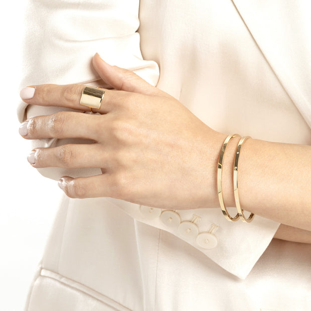14K Yellow Gold Plain Square Tube Bangle Bracelet