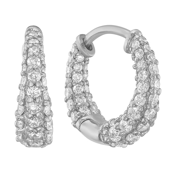 14K White Gold Pavé-Set Diamond Huggie Earrings