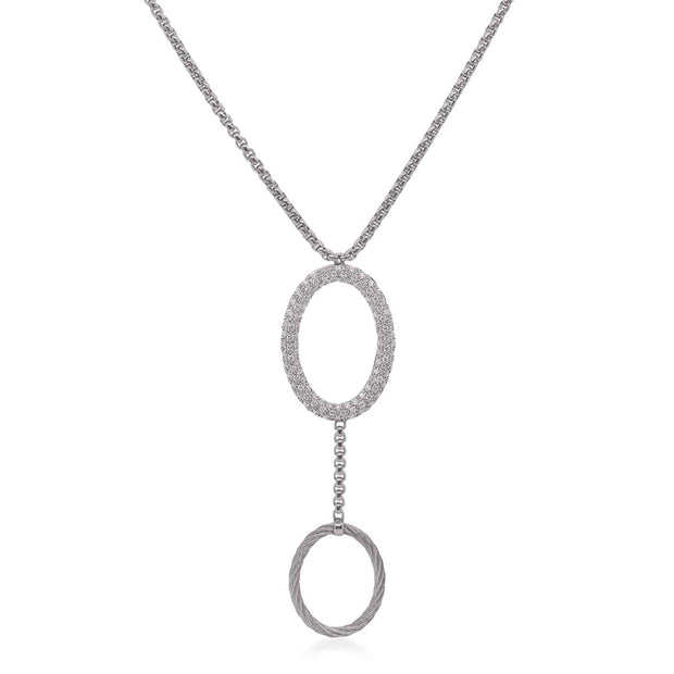 ALOR Cable Oval Lariat Chain Necklace with 14kt Gold & Diamonds