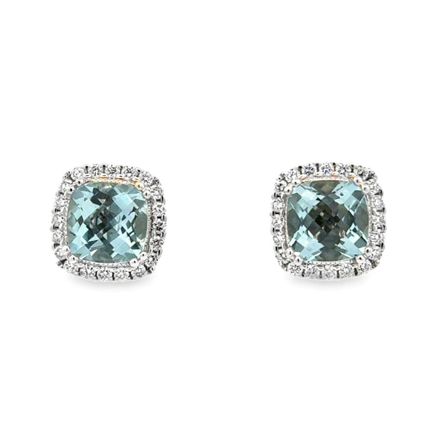 14K White Gold Aquamarine & Diamond Earrings