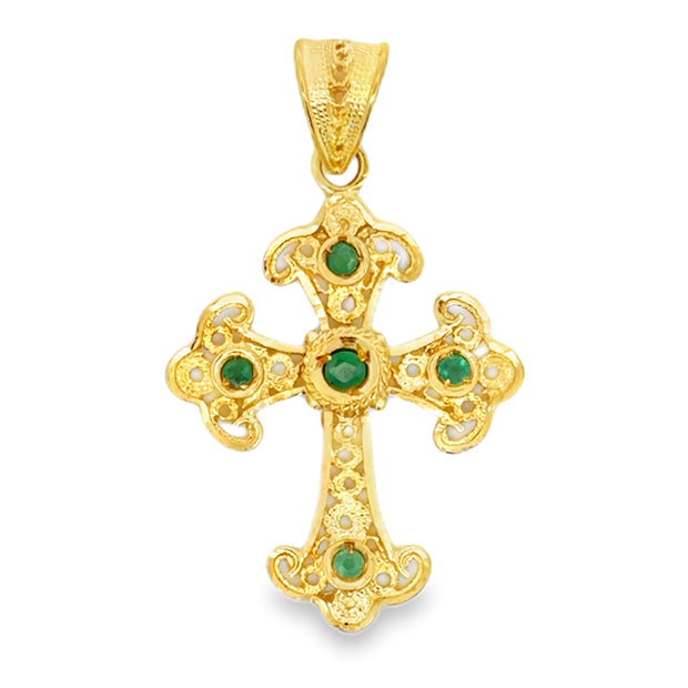 Estate 18K Yellow Gold & Emerald Cross Pendant