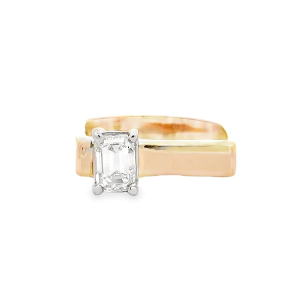 Estate 14K Gold Handmade Emerald-Cut Diamond Ring