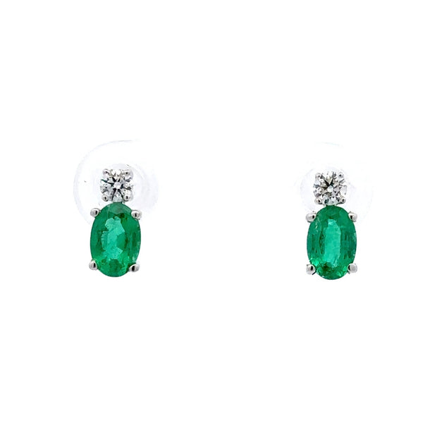 14K White Gold Emerald & Diamond Earrings